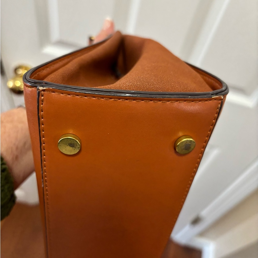 Tory Burch Eleanor Large Satchel Camel Italian Leather w Suede Gussets BNWT - Picture 9 of 16